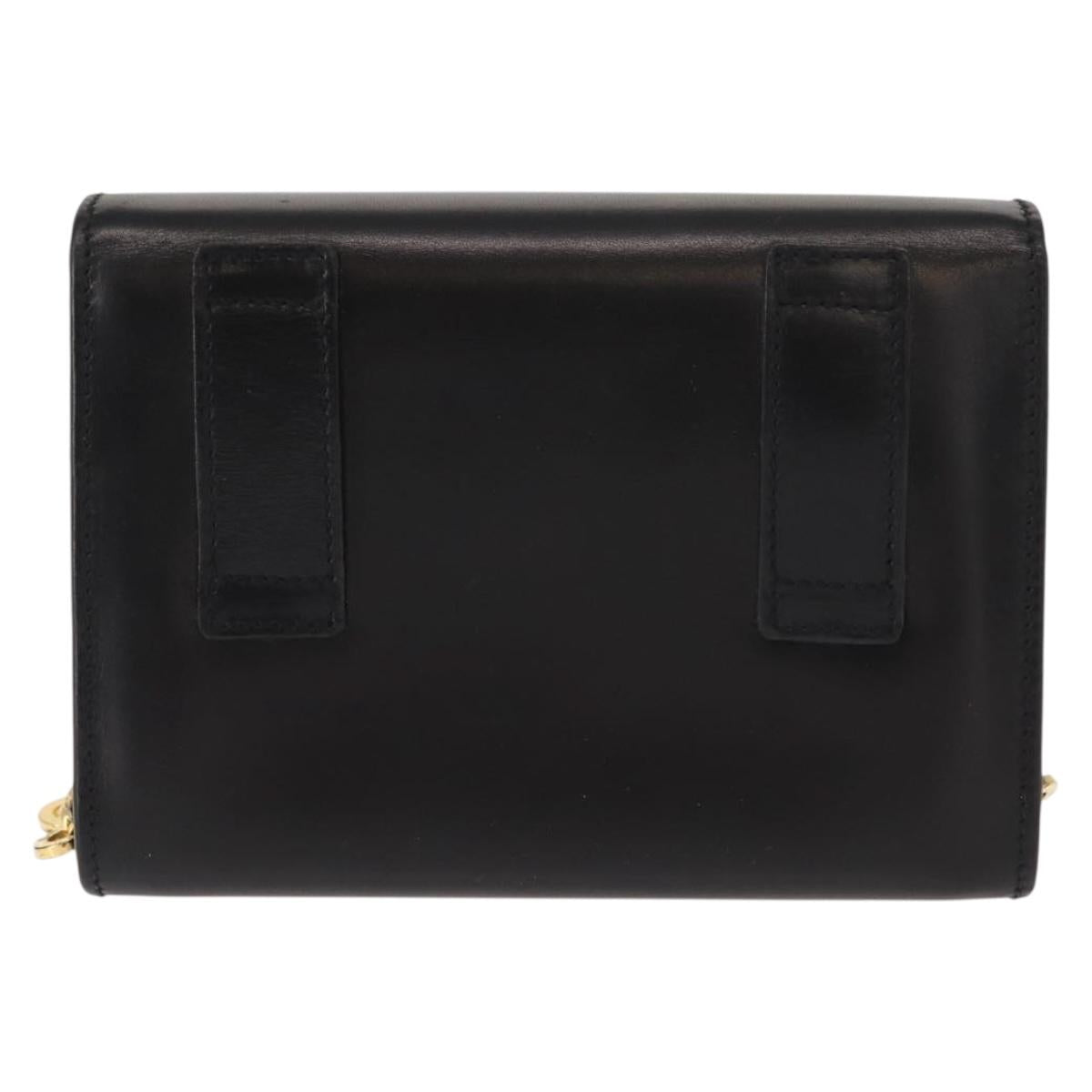 Salvatore Ferragamo Chain Vala Shoulder Bag Leather Black Gold Auth 147890