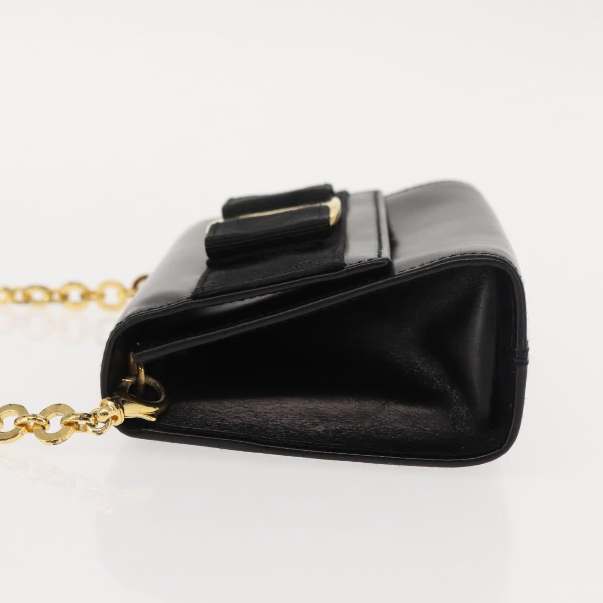 Salvatore Ferragamo Chain Vala Shoulder Bag Leather Black Gold Auth 147890
