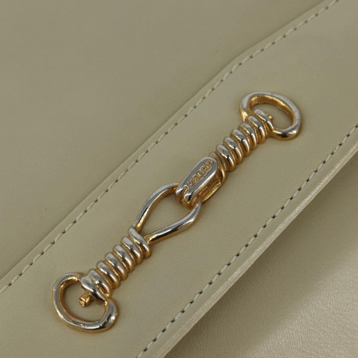 CELINE Shoulder Bag Leather Beige Gold Auth 147891
