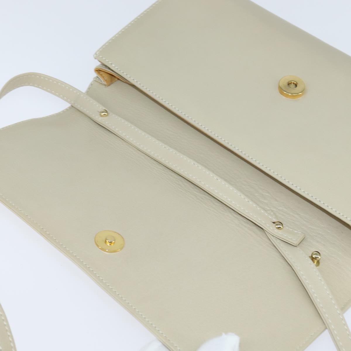 CELINE Shoulder Bag Leather Beige Gold Auth 147891