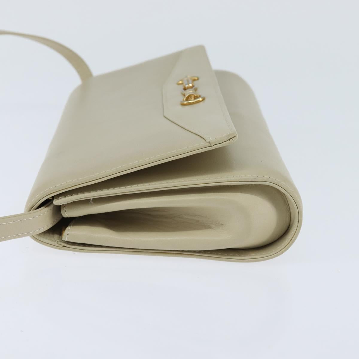 CELINE Shoulder Bag Leather Beige Gold Auth 147891