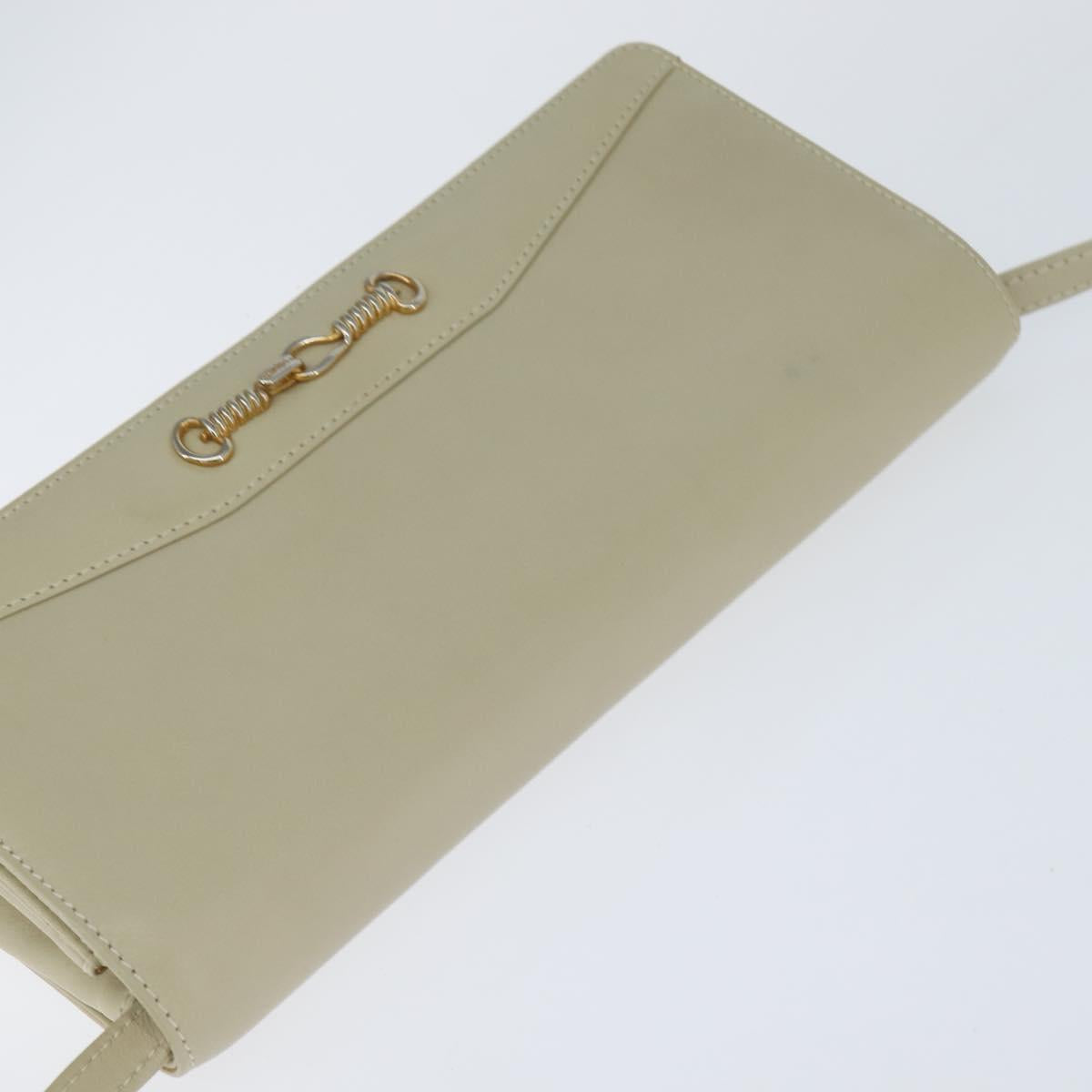 CELINE Shoulder Bag Leather Beige Gold Auth 147891
