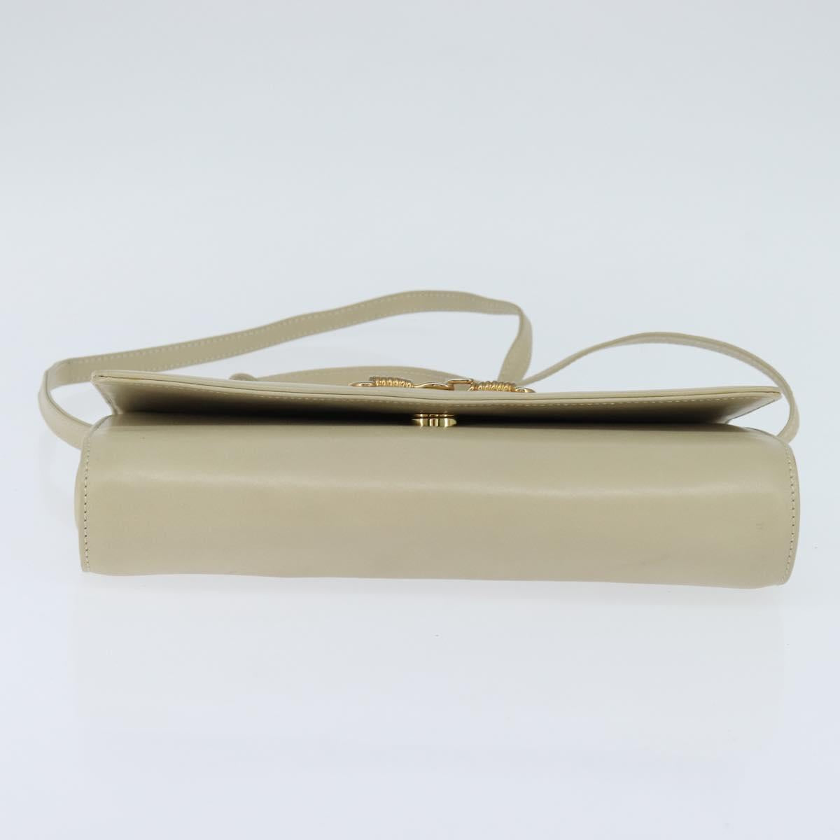 CELINE Shoulder Bag Leather Beige Gold Auth 147891