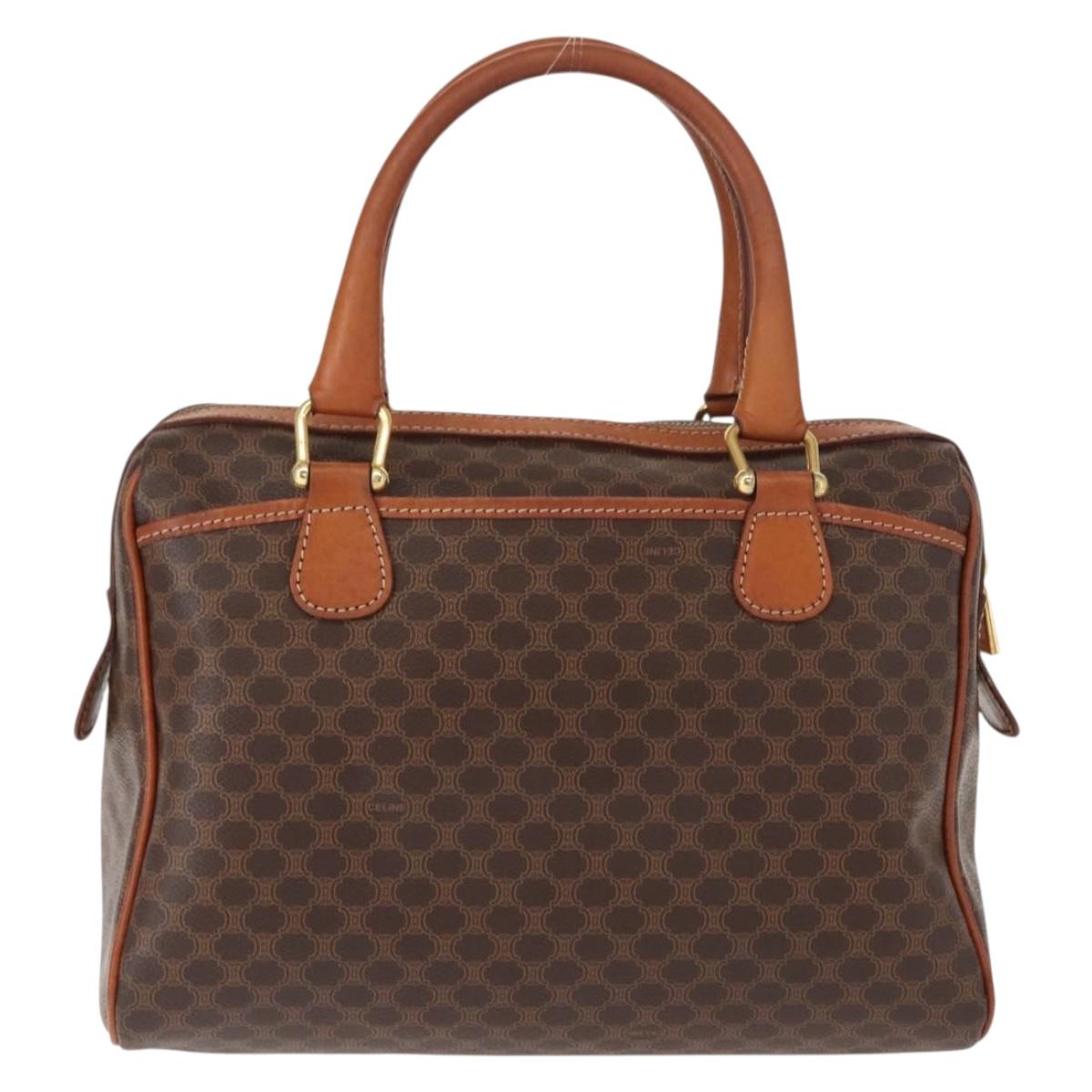 CELINE Macadam Canvas Hand Bag PVC Brown Gold Auth 147895