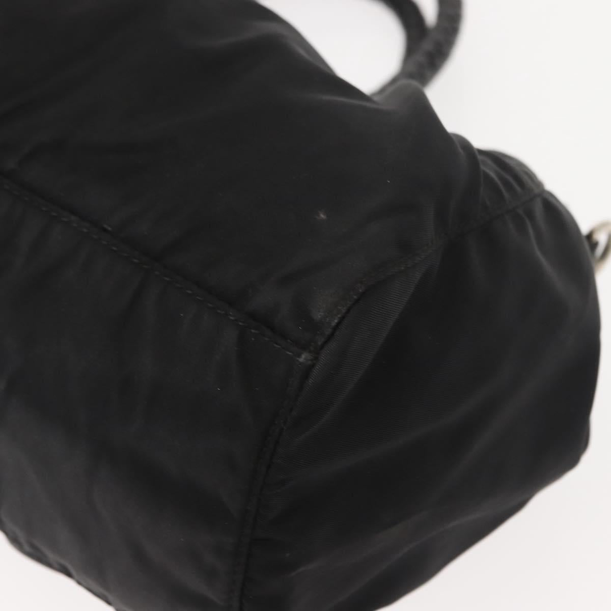 PRADA Hand Bag Nylon Black Silver Auth 147899