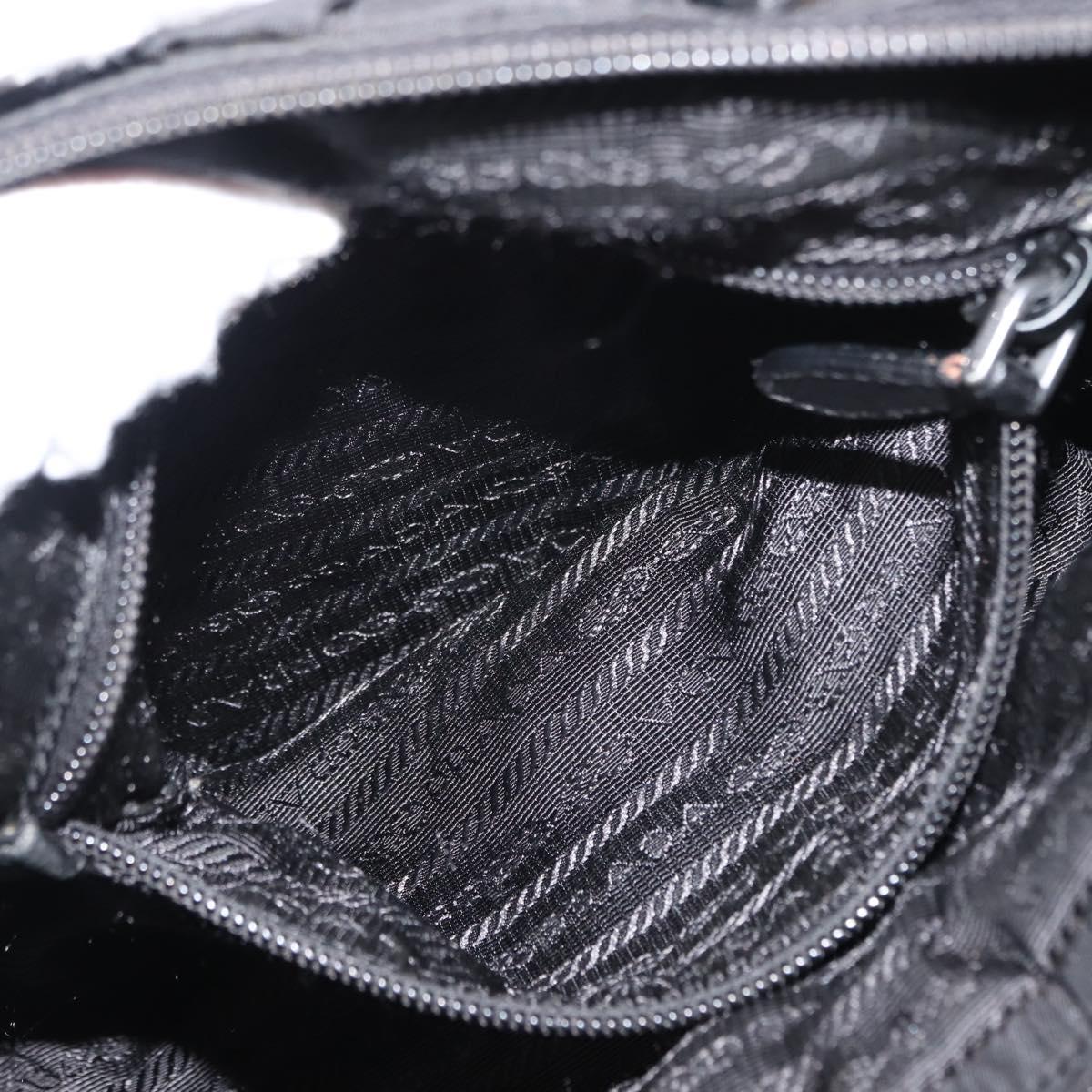 PRADA Hand Bag Nylon Black Silver Auth 147899