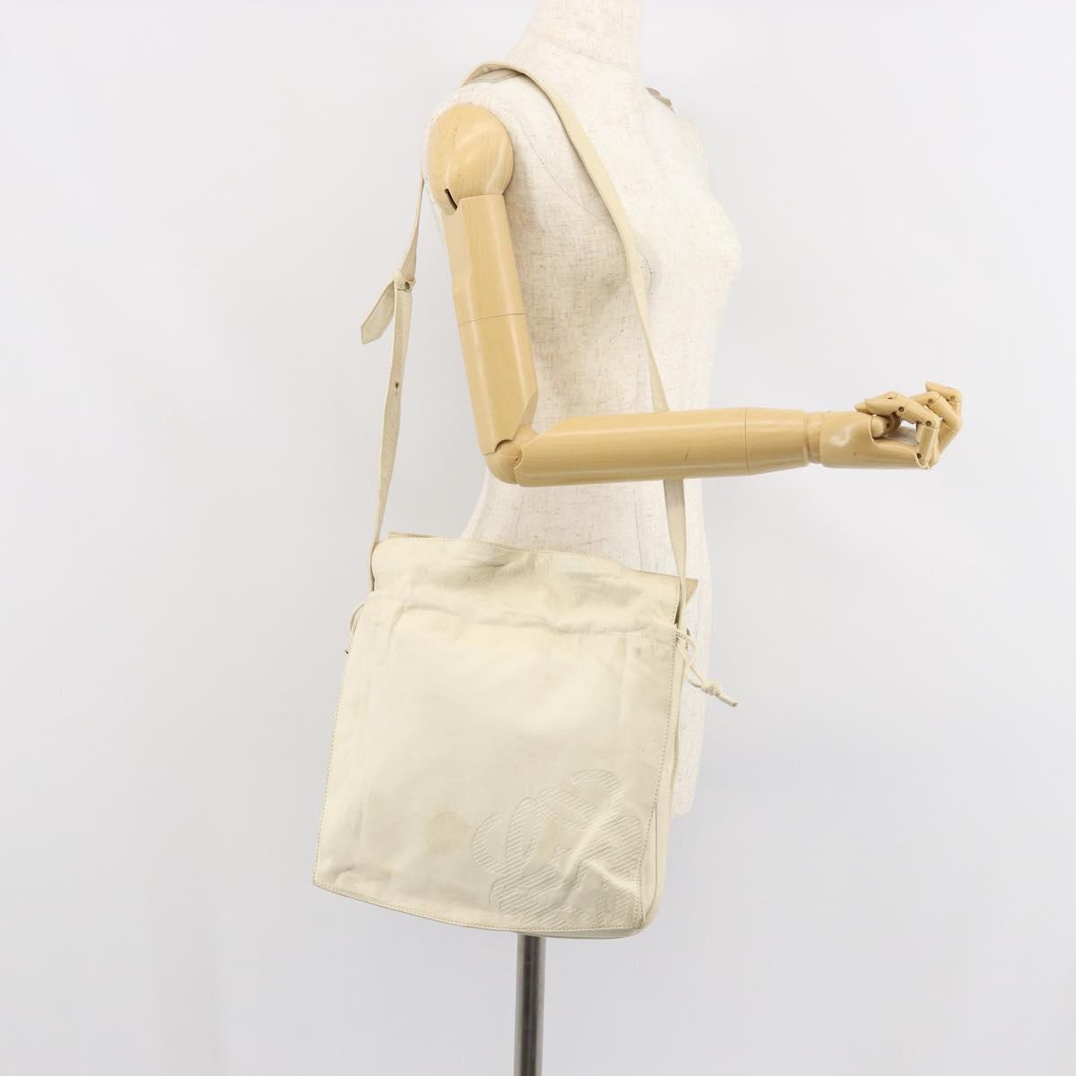 LOEWE Anagram Shoulder Bag Leather White Auth 147902