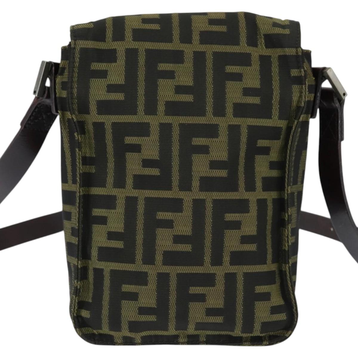 FENDI Zucca Canvas Shoulder Bag Brown Black Auth 147906