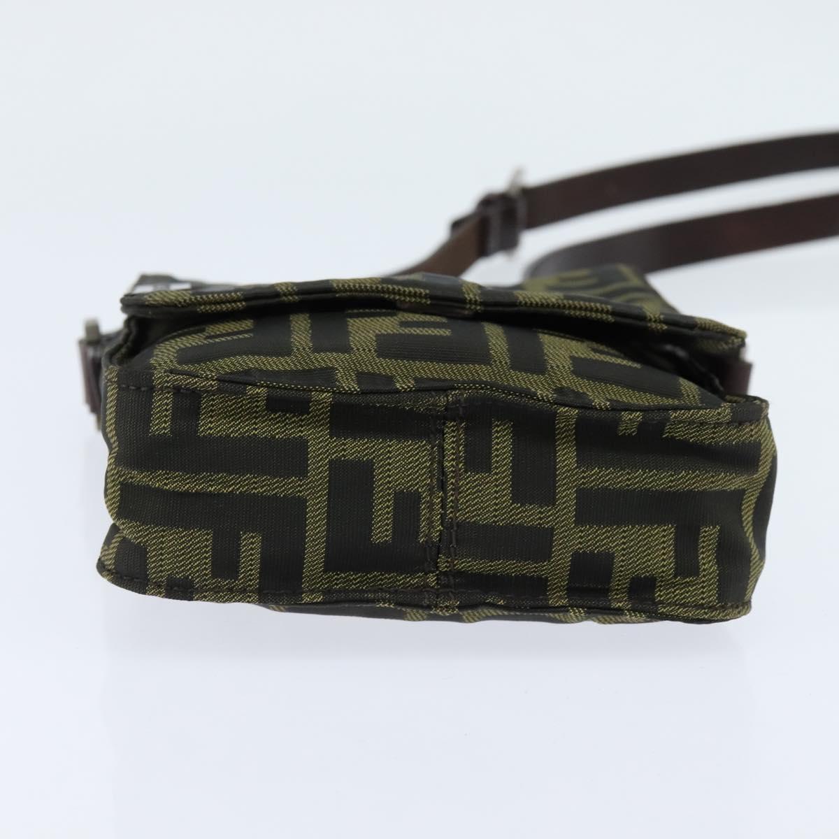 FENDI Zucca Canvas Shoulder Bag Brown Black Auth 147906