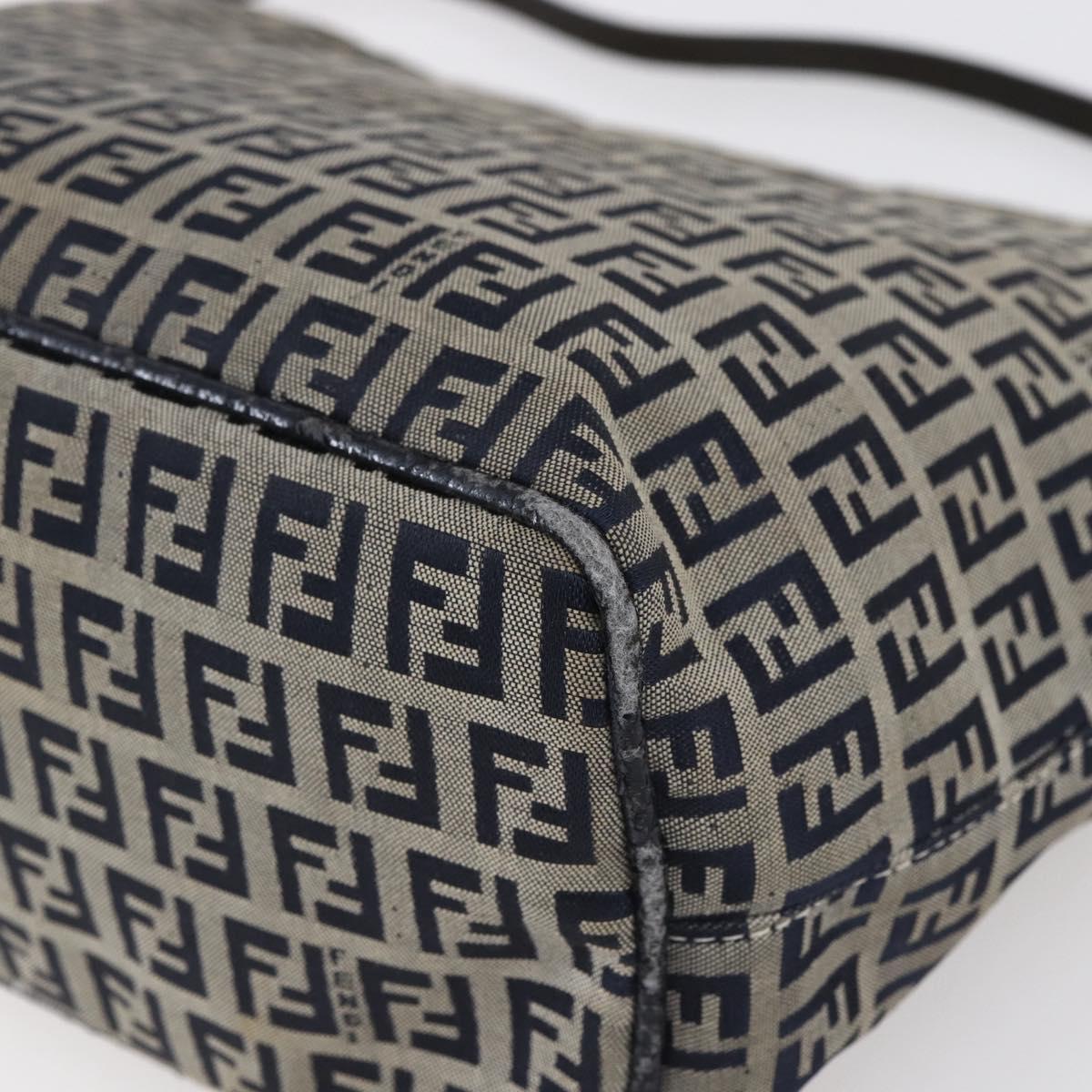 FENDI Zucchino Canvas Shoulder Bag Navy Silver Auth 147907