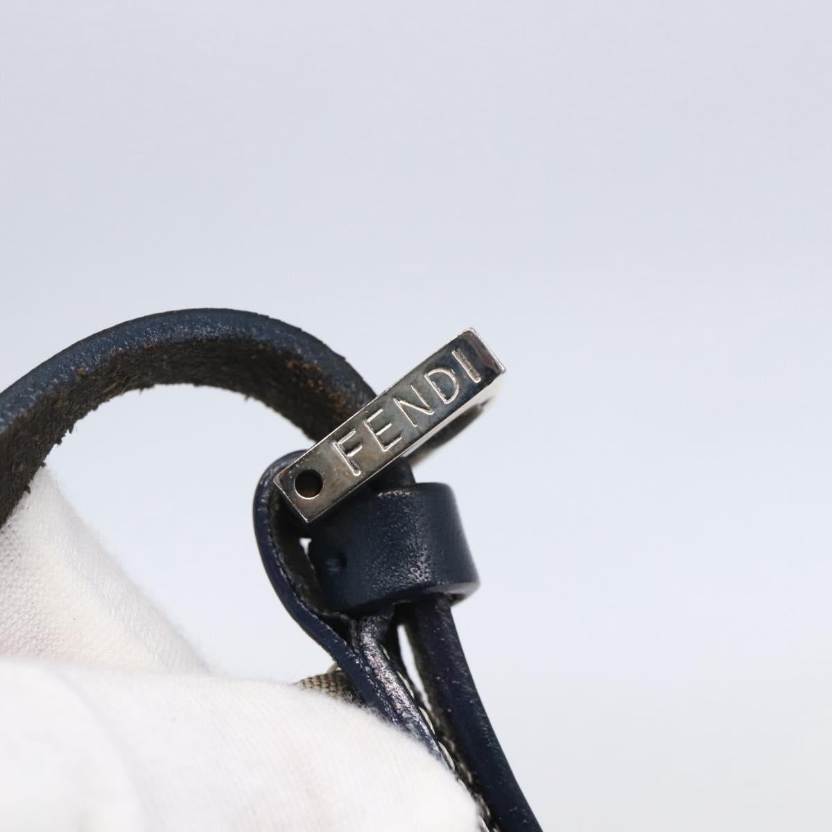 FENDI Zucchino Canvas Shoulder Bag Navy Silver Auth 147907