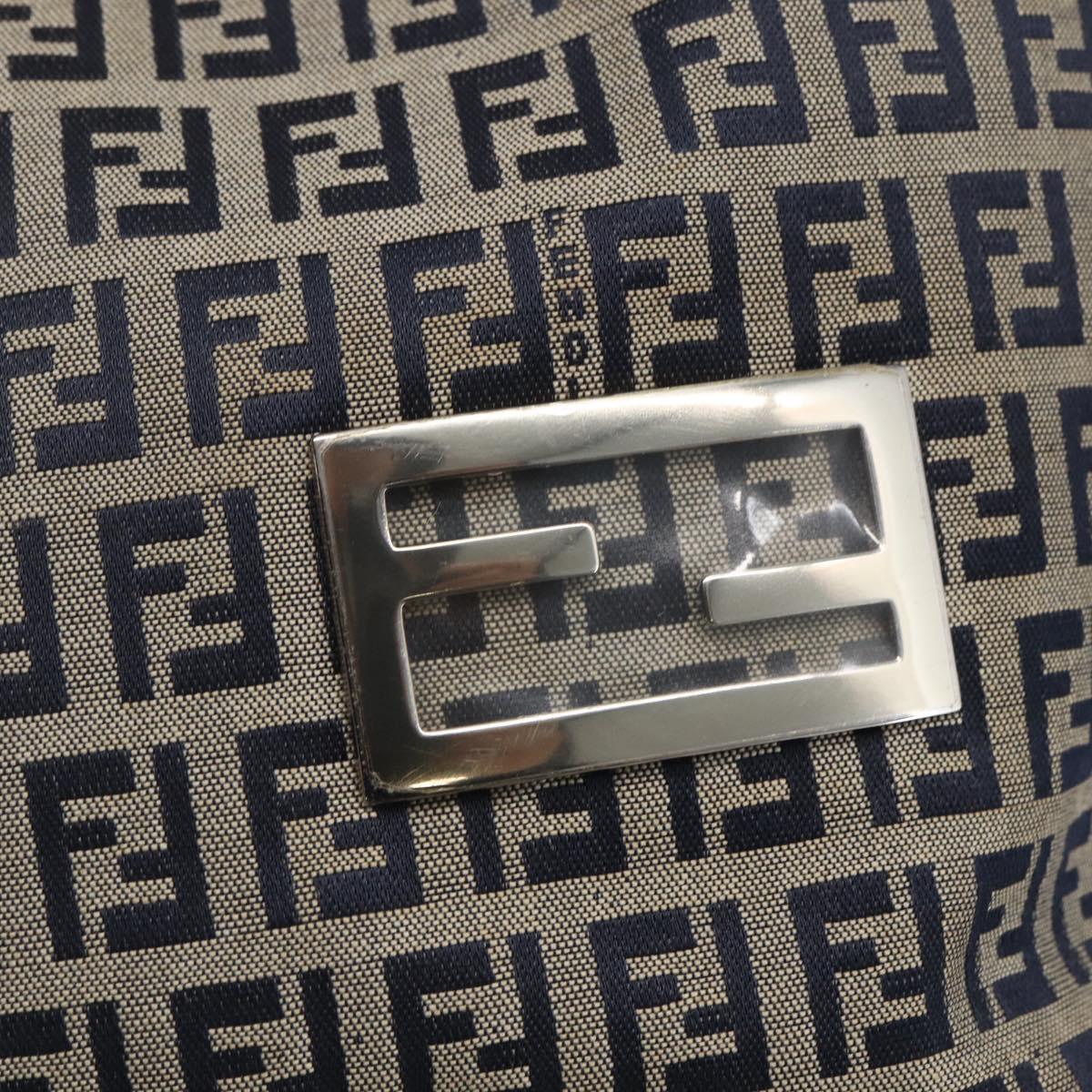 FENDI Zucchino Canvas Shoulder Bag Navy Silver Auth 147907