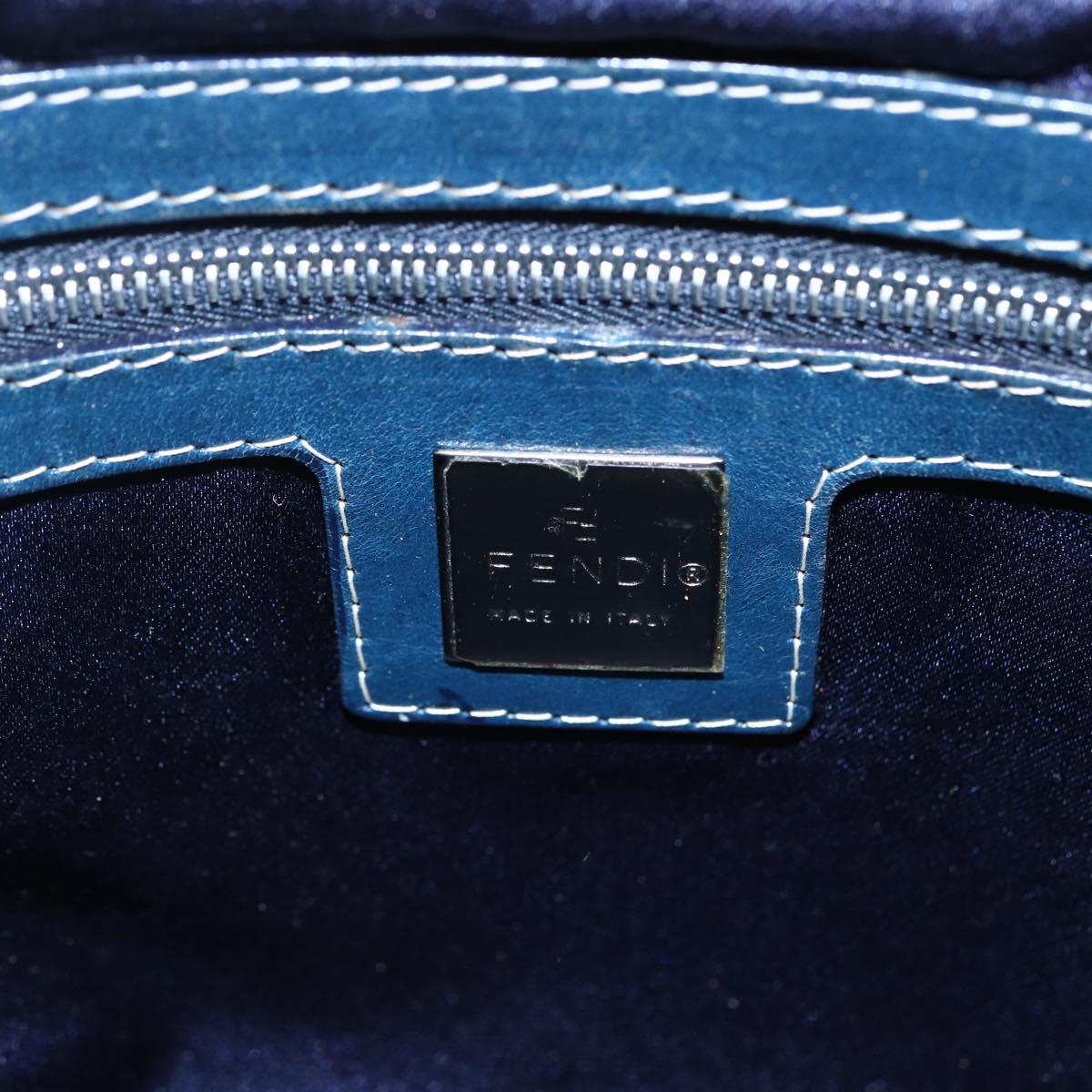 FENDI Zucchino Canvas Shoulder Bag Navy Silver Auth 147907