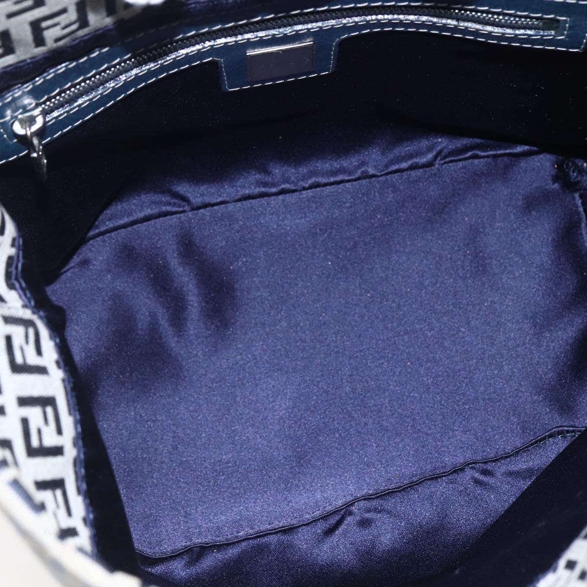 FENDI Zucchino Canvas Shoulder Bag Navy Silver Auth 147907