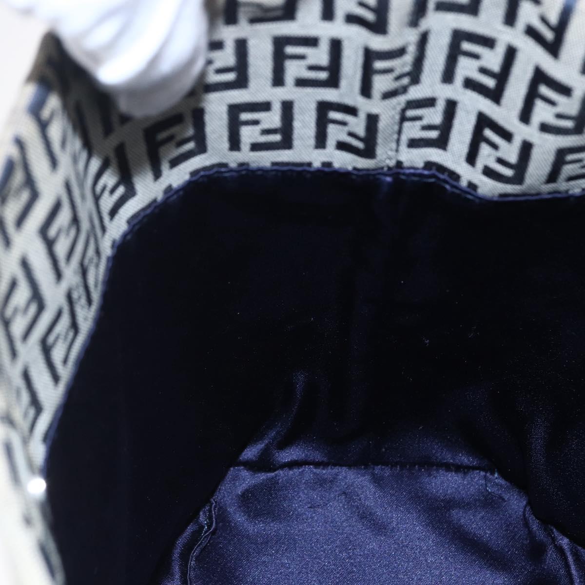 FENDI Zucchino Canvas Shoulder Bag Navy Silver Auth 147907