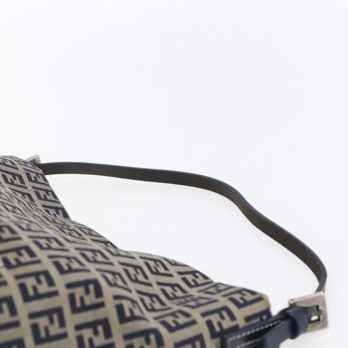 FENDI Zucchino Canvas Shoulder Bag Navy Silver Auth 147907
