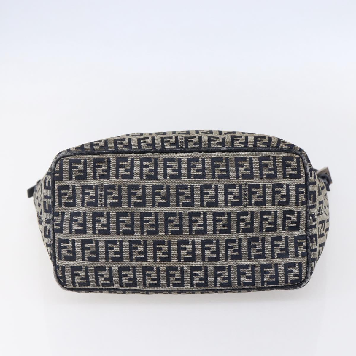 FENDI Zucchino Canvas Shoulder Bag Navy Silver Auth 147907