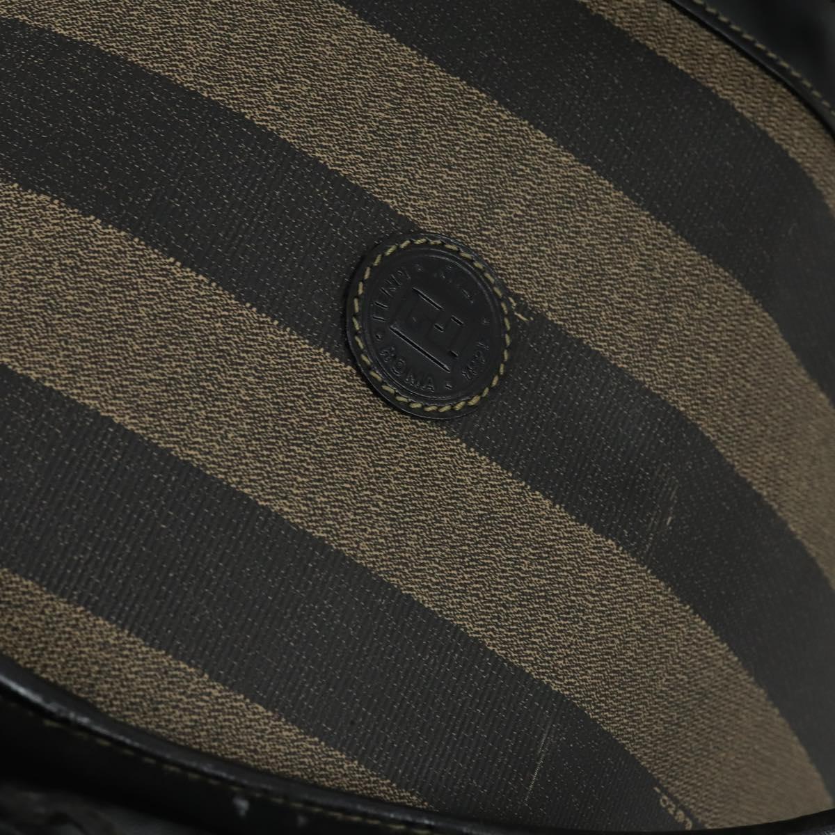 FENDI Pecan Canvas Boston Bag PVC 2way Black Brown gold Auth 147908