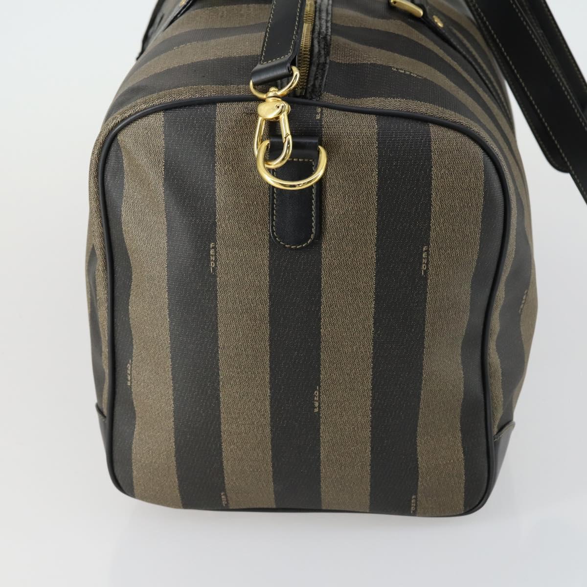 FENDI Pecan Canvas Boston Bag PVC 2way Black Brown gold Auth 147908
