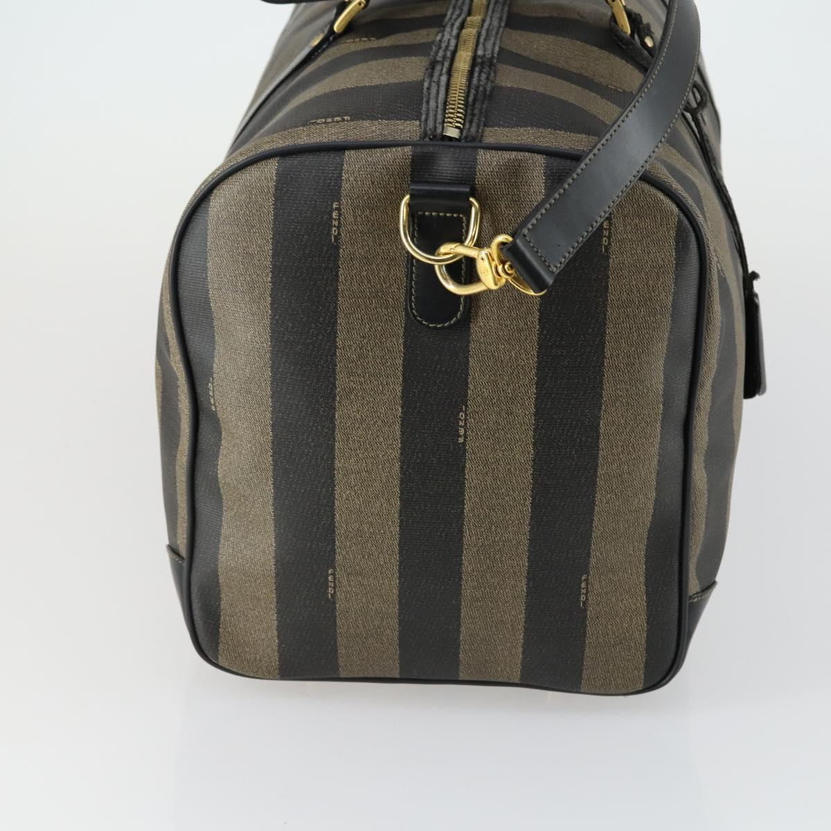 FENDI Pecan Canvas Boston Bag PVC 2way Black Brown gold Auth 147908