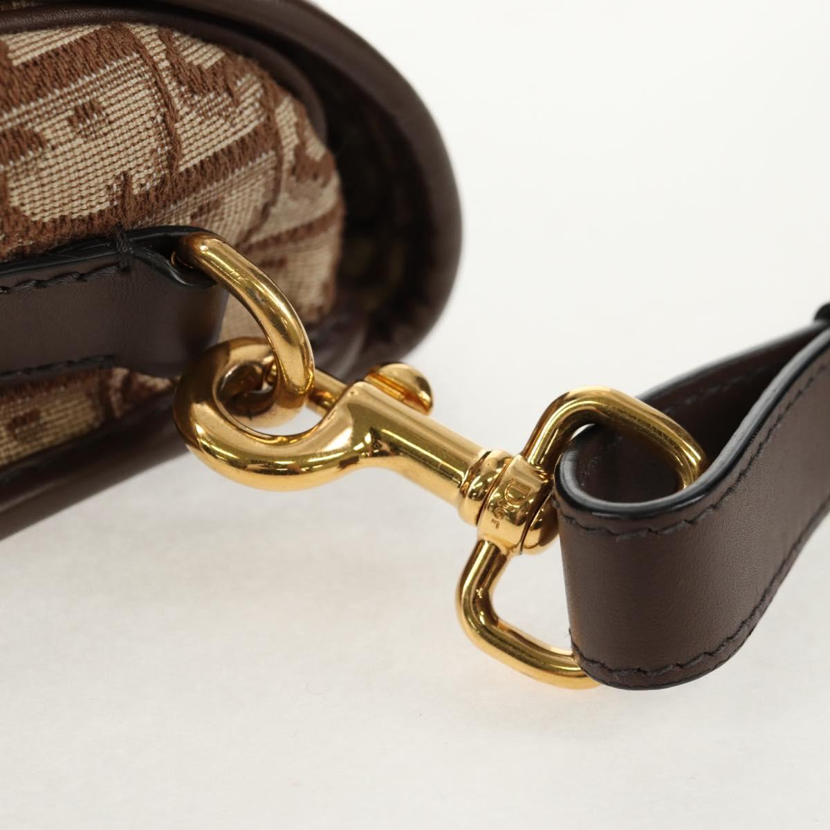 Christian Dior Trotter Canvas Bobby Shoulder Bag Brown Gold Auth 147910M