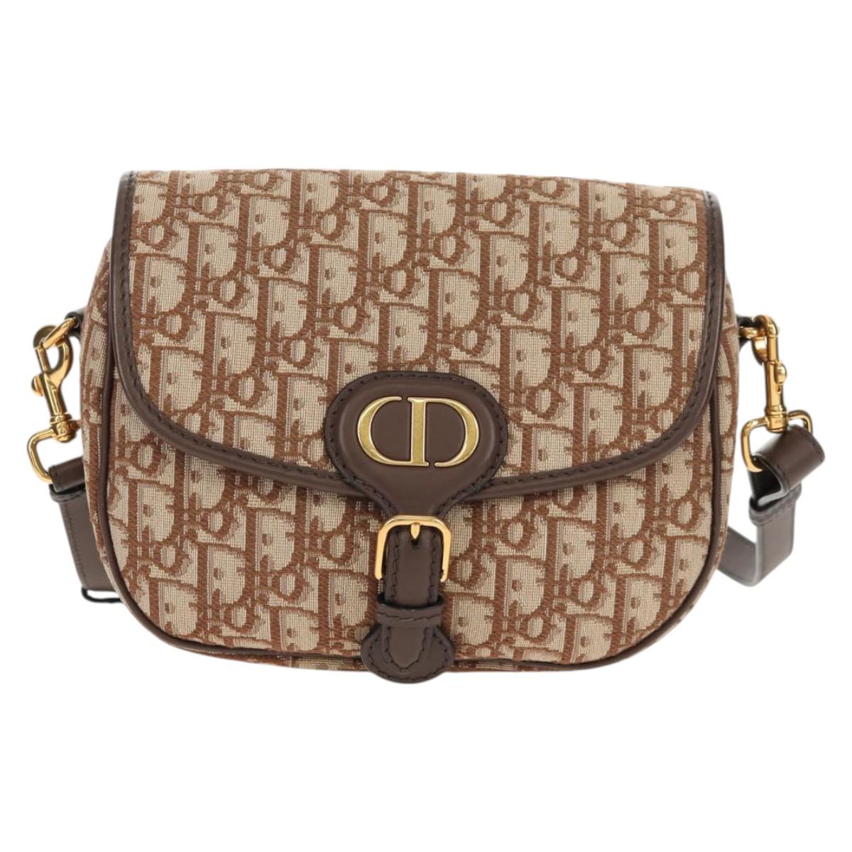 Christian Dior Trotter Canvas Bobby Shoulder Bag Brown Gold Auth 147910M