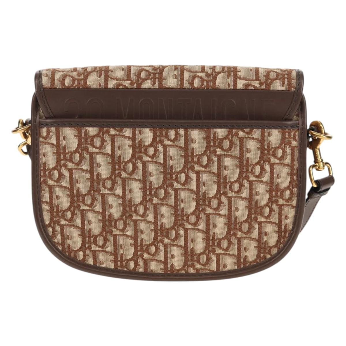 Christian Dior Trotter Canvas Bobby Shoulder Bag Brown Gold Auth 147910M