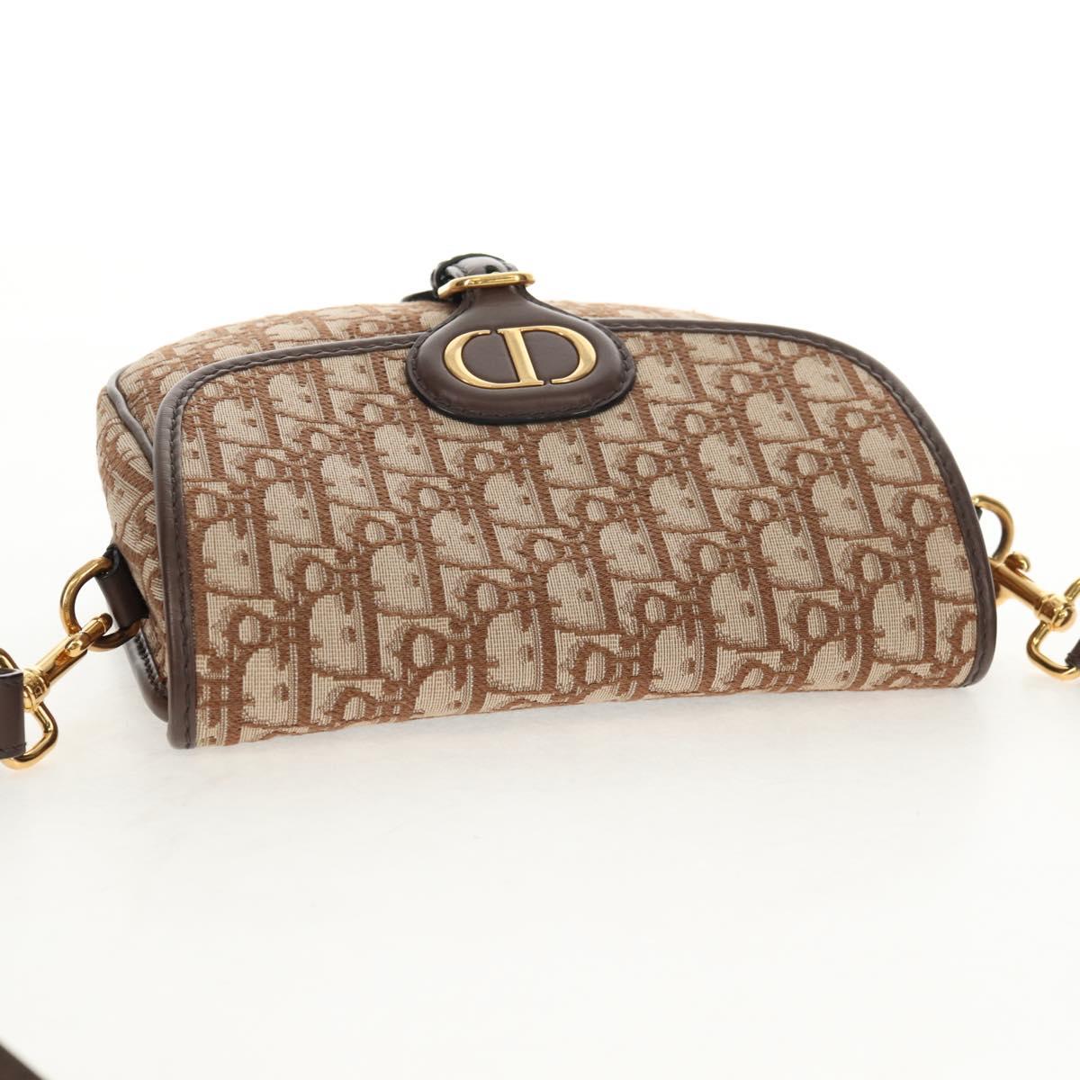 Christian Dior Trotter Canvas Bobby Shoulder Bag Brown Gold Auth 147910M