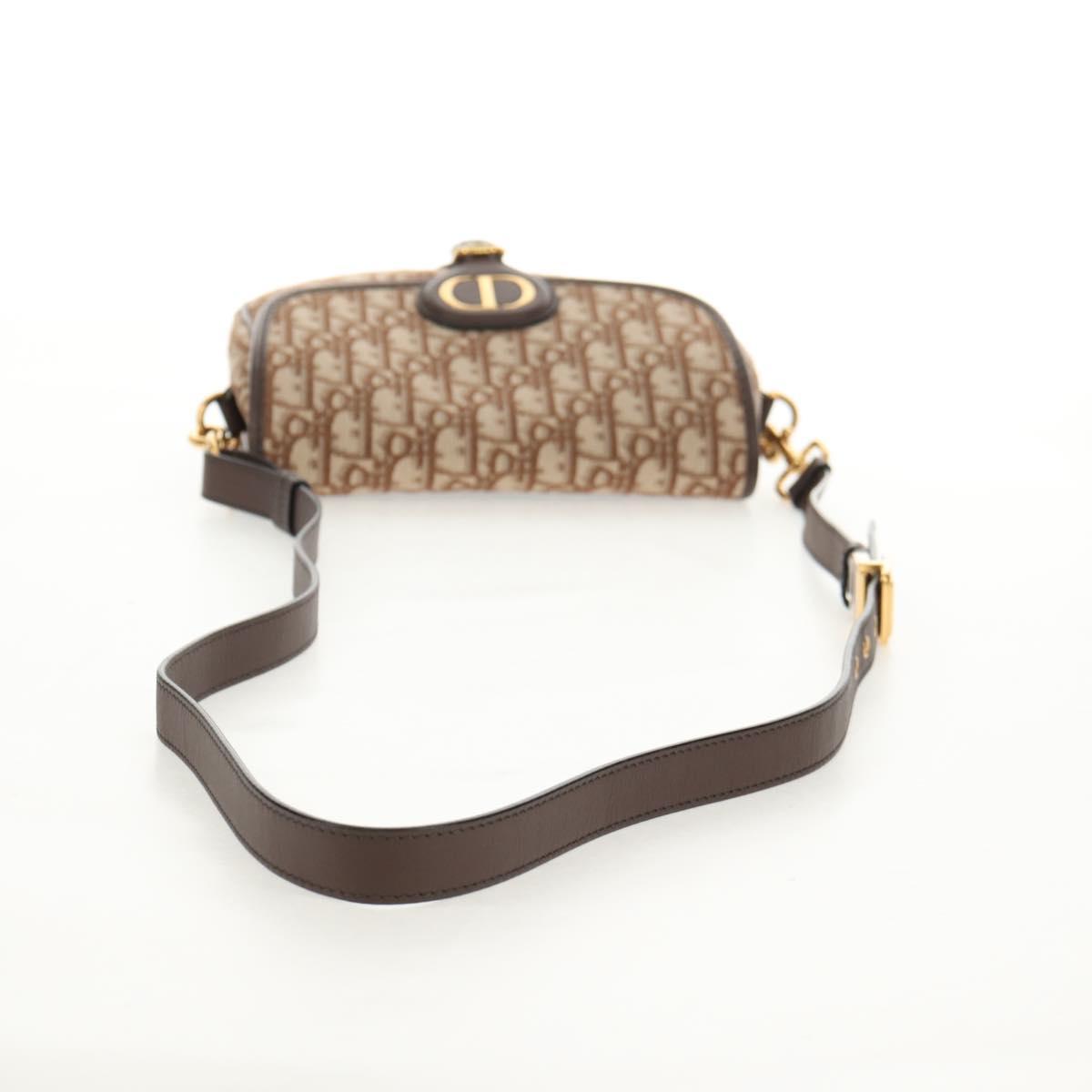 Christian Dior Trotter Canvas Bobby Shoulder Bag Brown Gold Auth 147910M