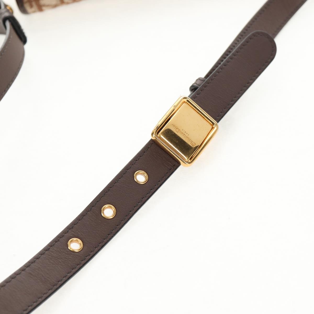 Christian Dior Trotter Canvas Bobby Shoulder Bag Brown Gold Auth 147910M