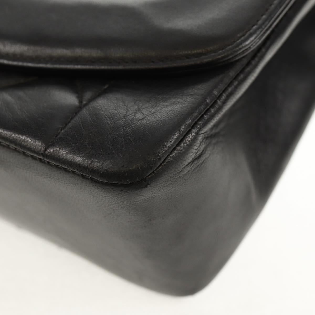 CHANEL Matelasse Chain Diana Shoulder Bag Lamb Skin Black Gold CC Auth 147913V