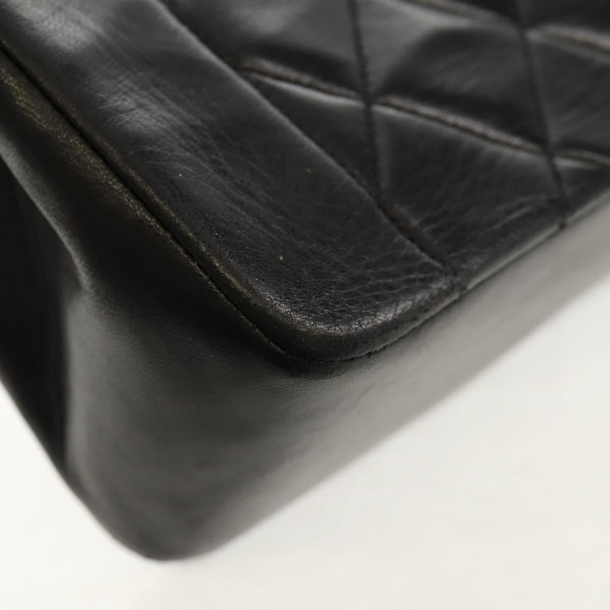 CHANEL Matelasse Chain Diana Shoulder Bag Lamb Skin Black Gold CC Auth 147913V