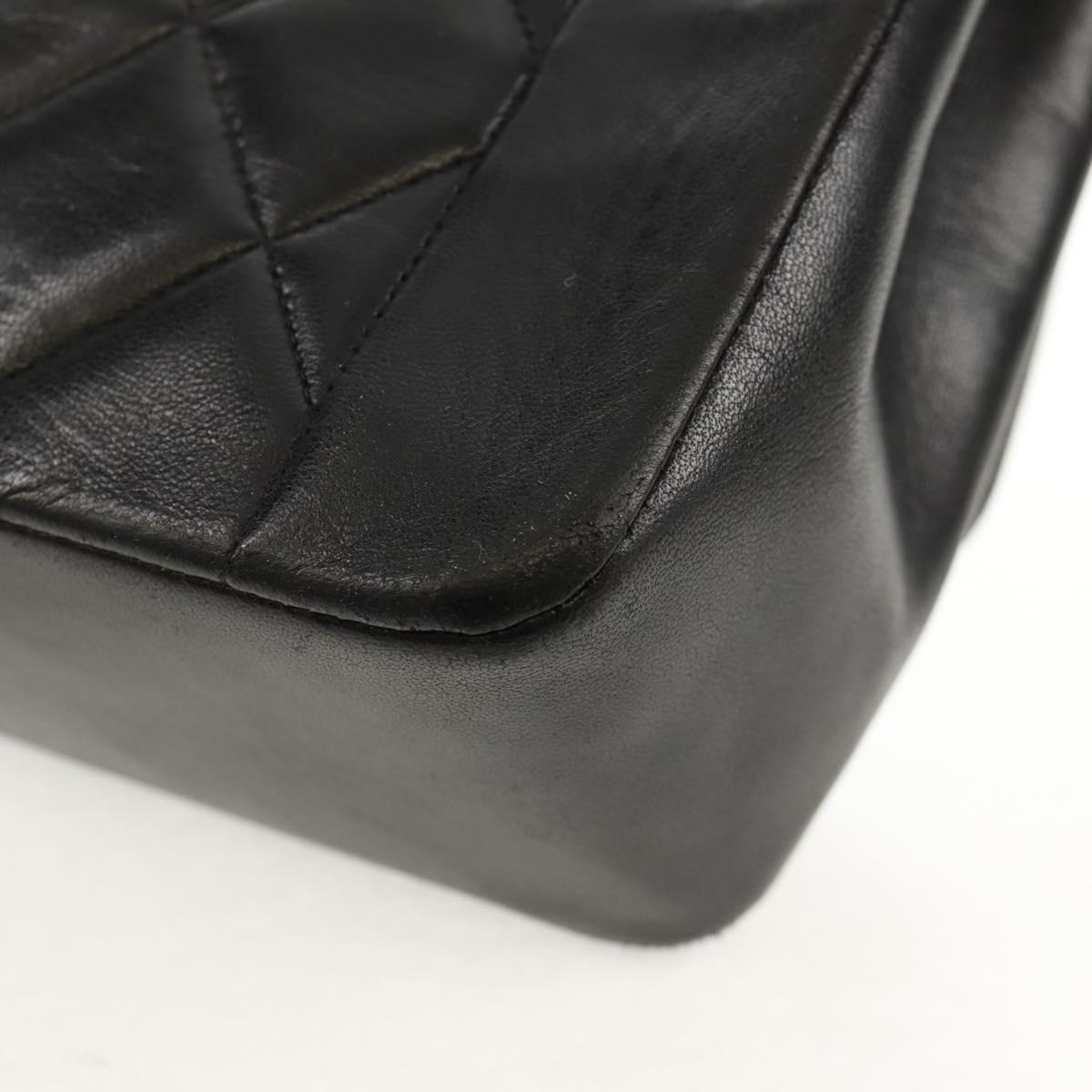 CHANEL Matelasse Chain Diana Shoulder Bag Lamb Skin Black Gold CC Auth 147913V