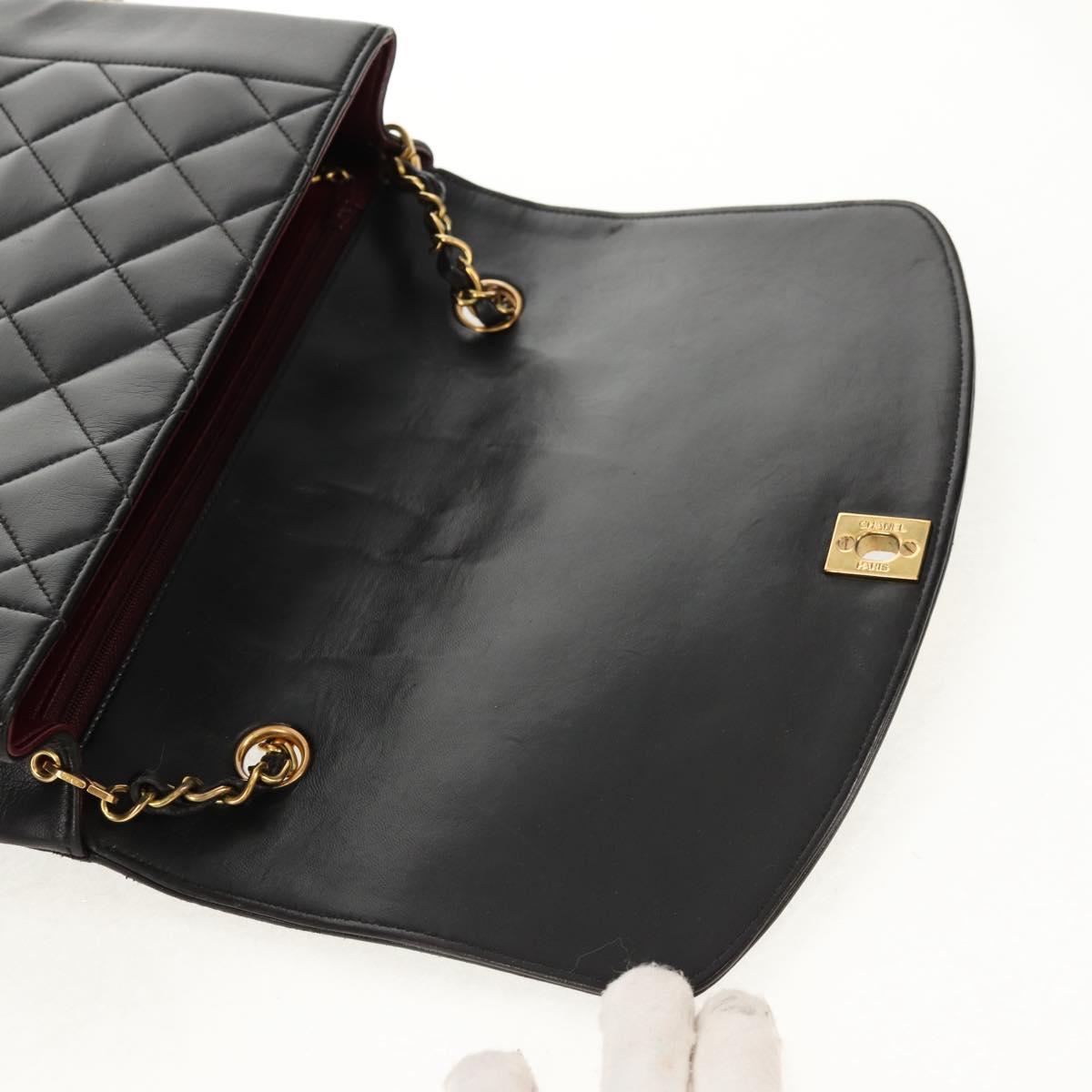 CHANEL Matelasse Chain Diana Shoulder Bag Lamb Skin Black Gold CC Auth 147913V