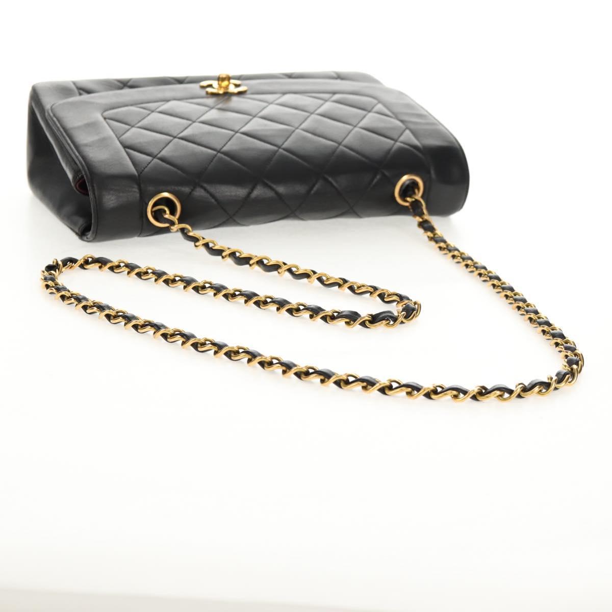 CHANEL Matelasse Chain Diana Shoulder Bag Lamb Skin Black Gold CC Auth 147913V