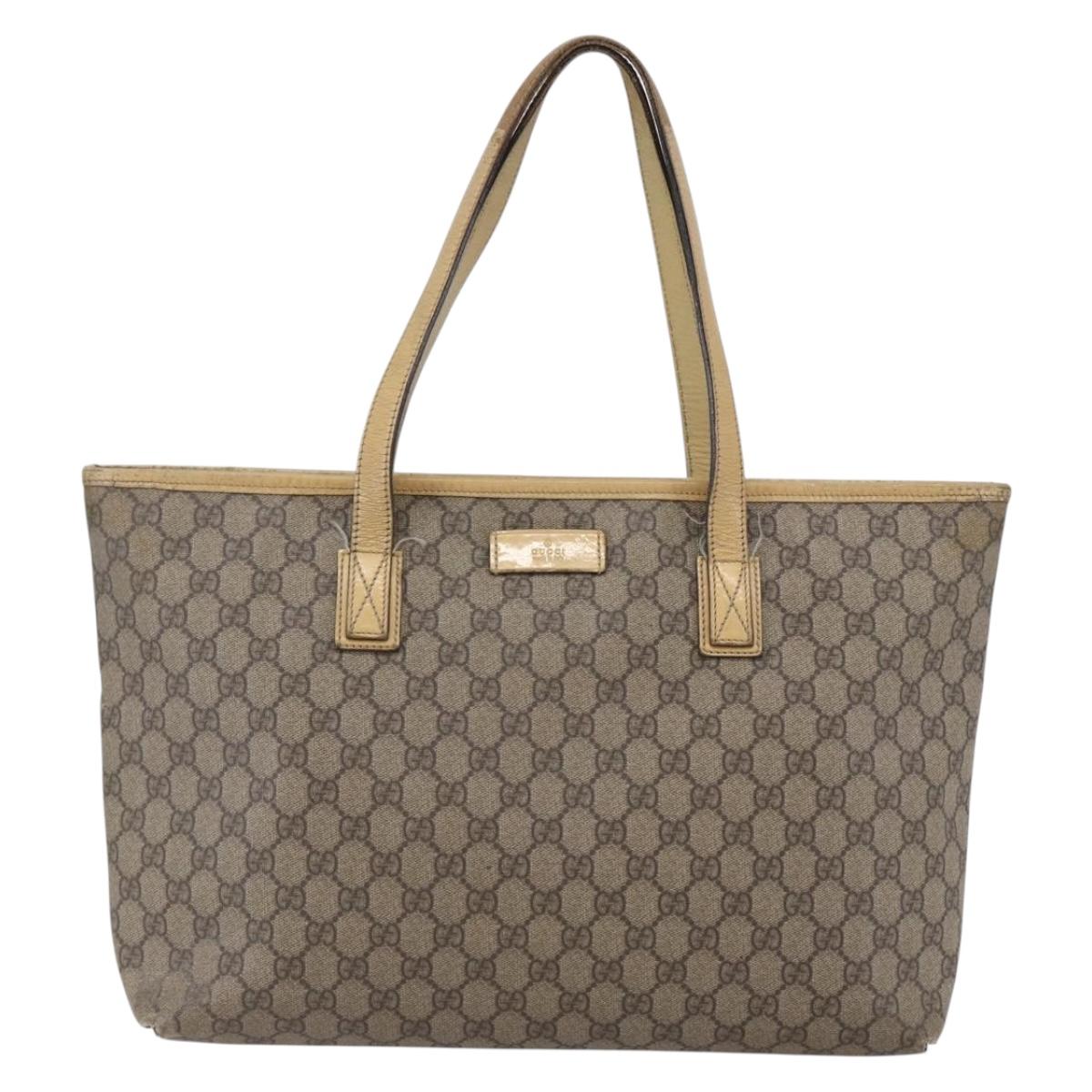 GUCCI GG Supreme Tote Bag PVC Beige Silver 211137 Auth 147938