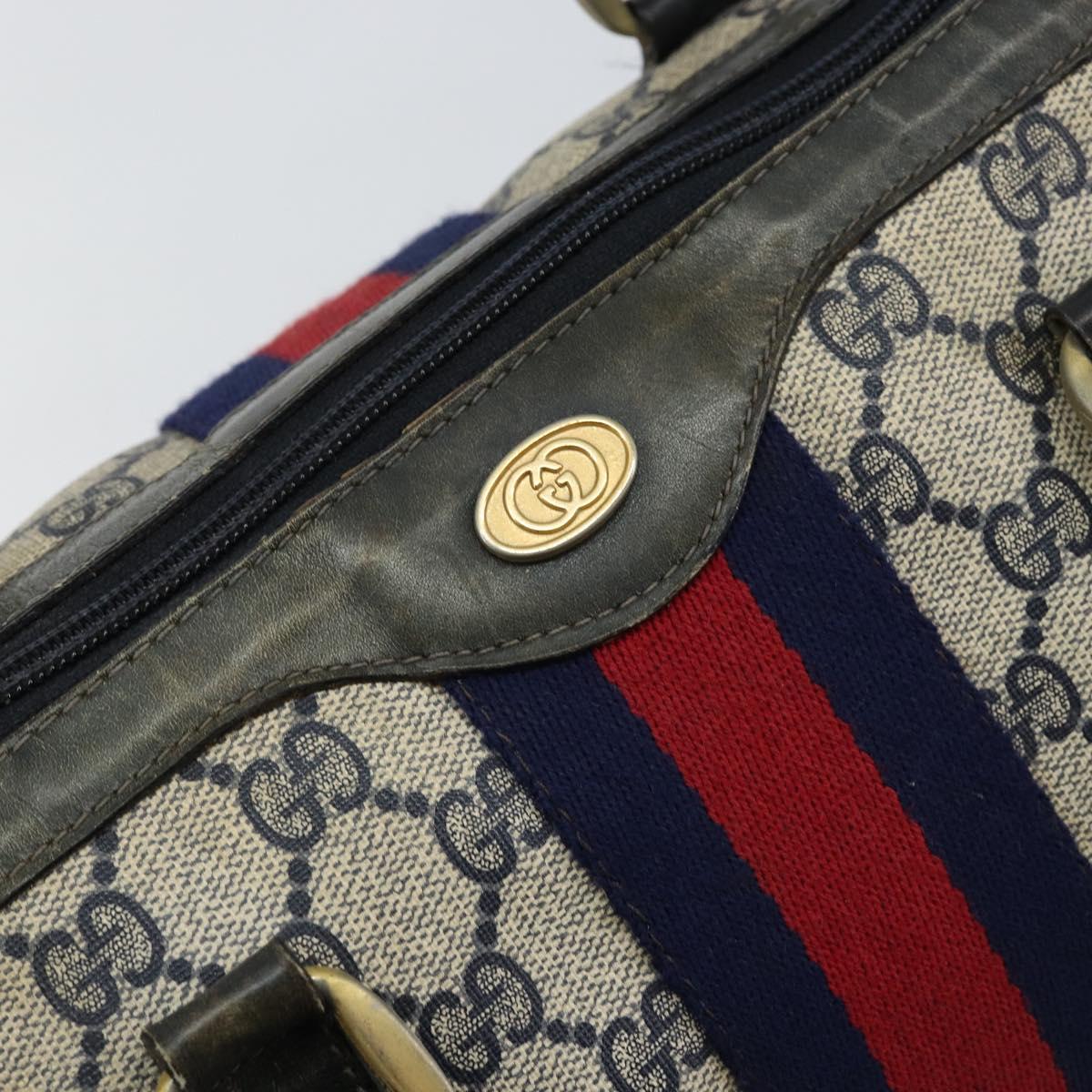 GUCCI GG Supreme Sherry Line Boston Bag PVC Navy Gold 012 3842 33 39 Auth 147940