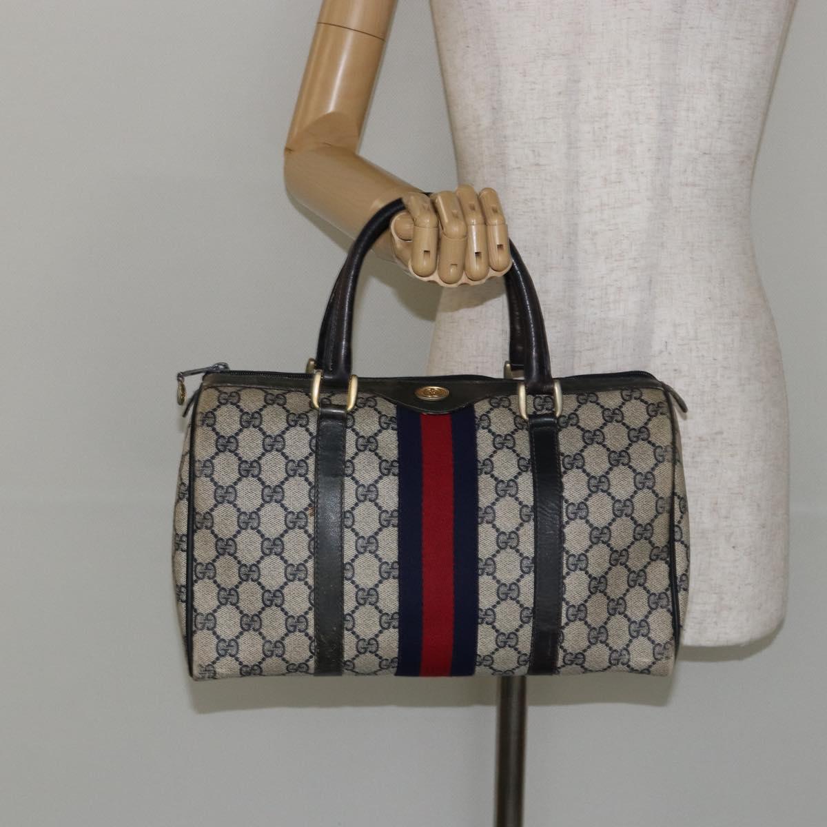GUCCI GG Supreme Sherry Line Boston Bag PVC Navy Gold 012 3842 33 39 Auth 147940