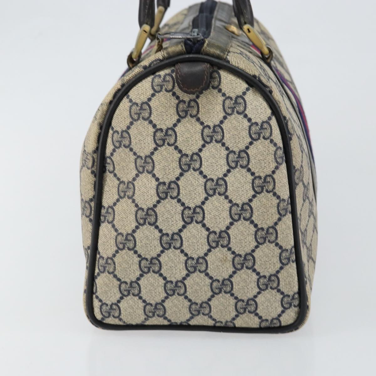 GUCCI GG Supreme Sherry Line Boston Bag PVC Navy Gold 012 3842 33 39 Auth 147940