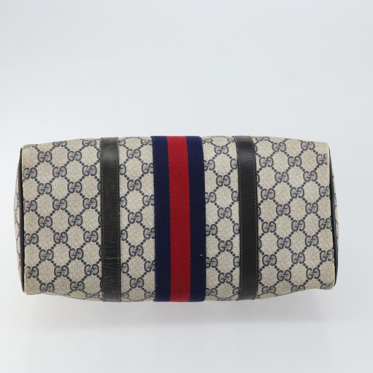 GUCCI GG Supreme Sherry Line Boston Bag PVC Navy Gold 012 3842 33 39 Auth 147940