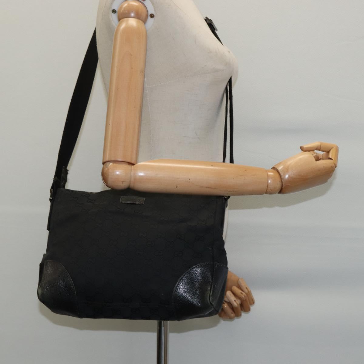 GUCCI GG Canvas Shoulder Bag Black Silver 114273 Auth 147943