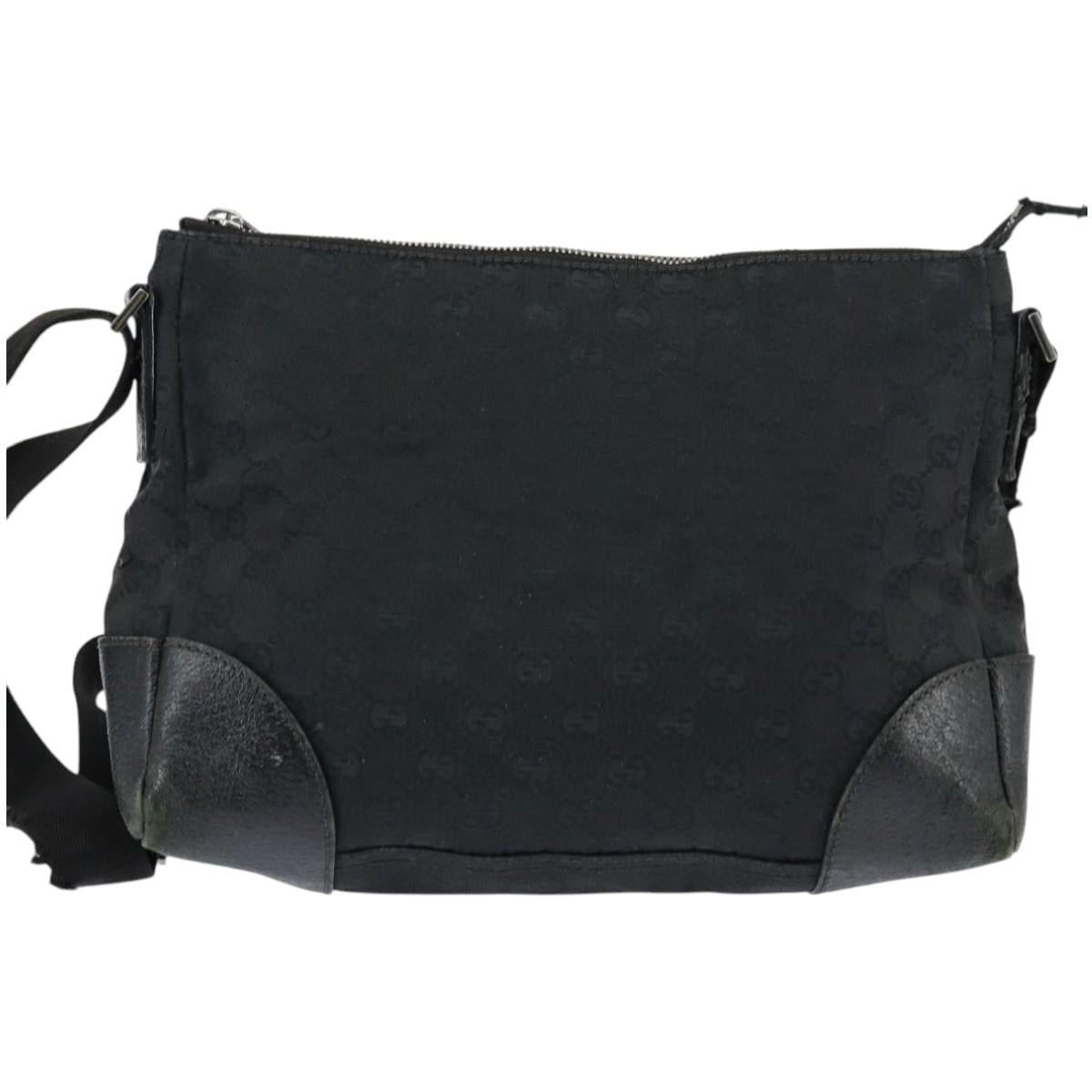 GUCCI GG Canvas Shoulder Bag Black Silver 114273 Auth 147943