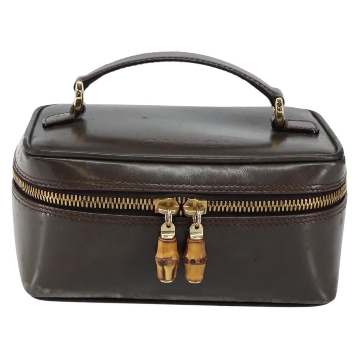 GUCCI Bamboo Vanity Hand Bag Leather Brown Gold 032 1705 0151 Auth 147944