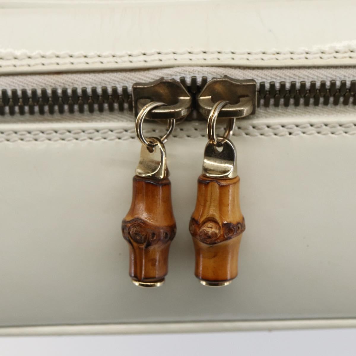 GUCCI Bamboo Vanity Hand Bag Leather White Gold 032 1956 0151 Auth 147948