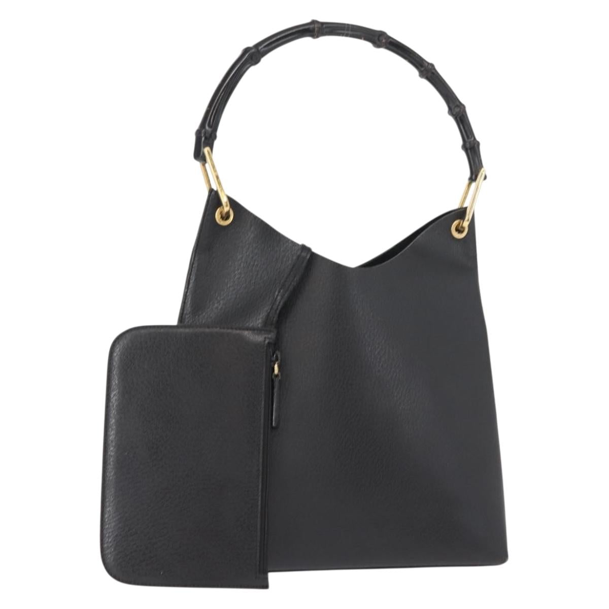 GUCCI Bamboo Shoulder Bag Leather Black Gold 001 2113 1880 Auth 147949