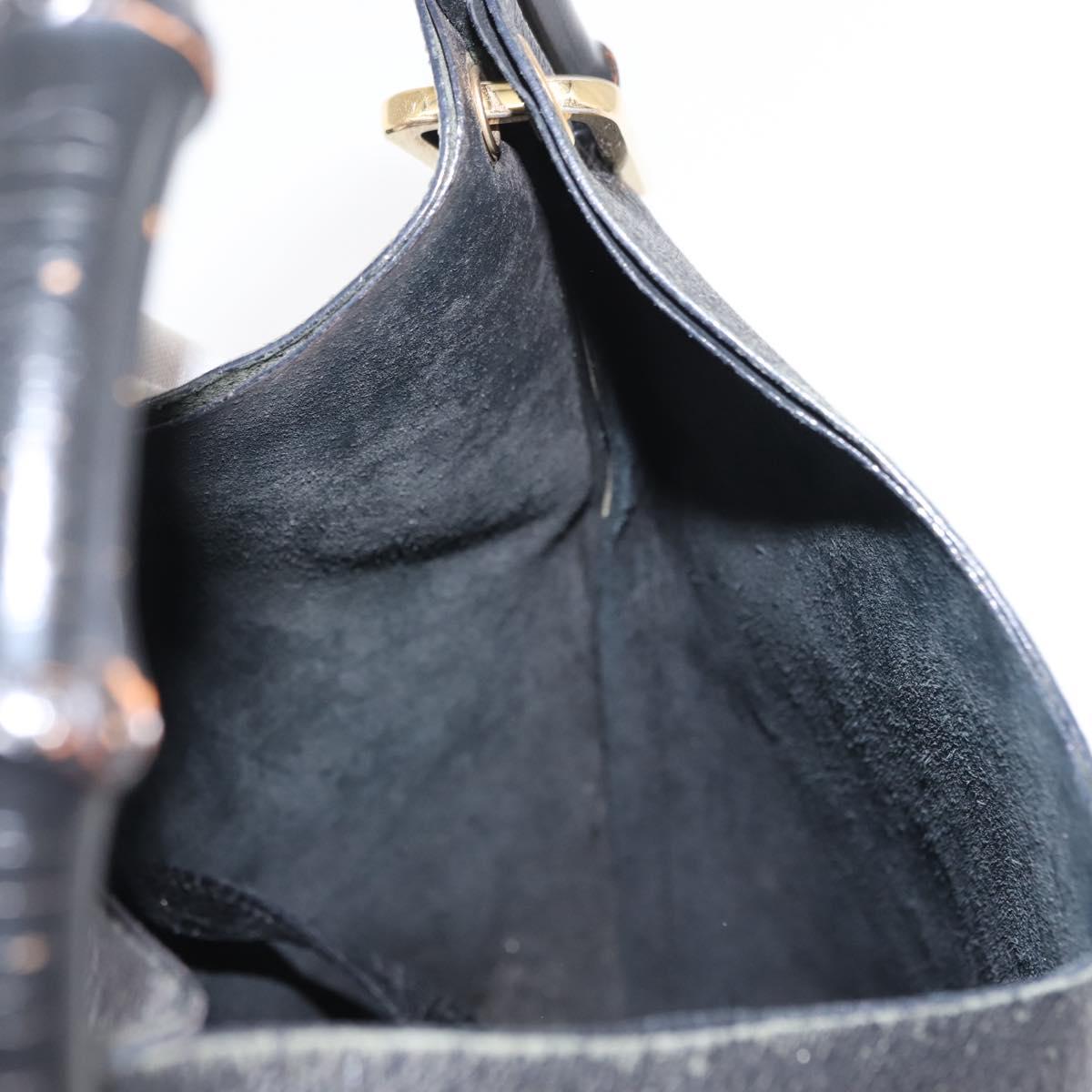 GUCCI Bamboo Shoulder Bag Leather Black Gold 001 2113 1880 Auth 147949