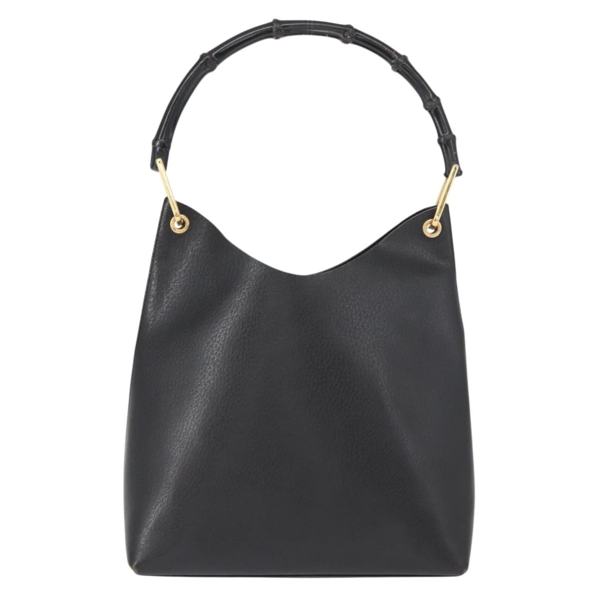 GUCCI Bamboo Shoulder Bag Leather Black Gold 001 2113 1880 Auth 147949
