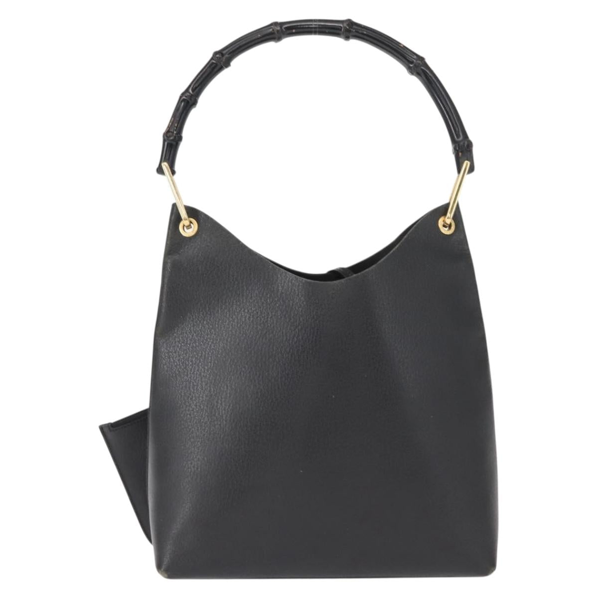 GUCCI Bamboo Shoulder Bag Leather Black Gold 001 2113 1880 Auth 147949