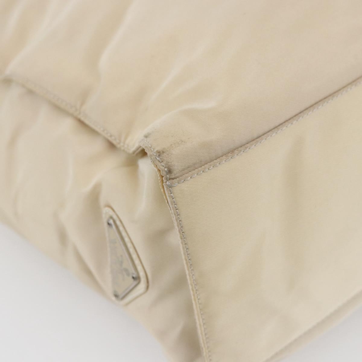 PRADA Tote Bag Nylon Ivory Silver Auth 147950