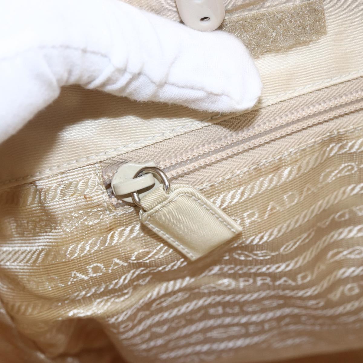 PRADA Tote Bag Nylon Ivory Silver Auth 147950